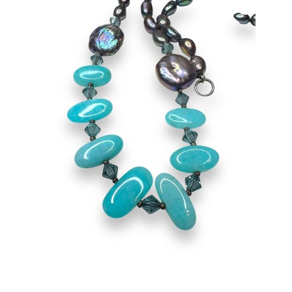 Sterling Silver Freshwater Pearl Crystal Stone Necklace 17" - Picture 5 of 5